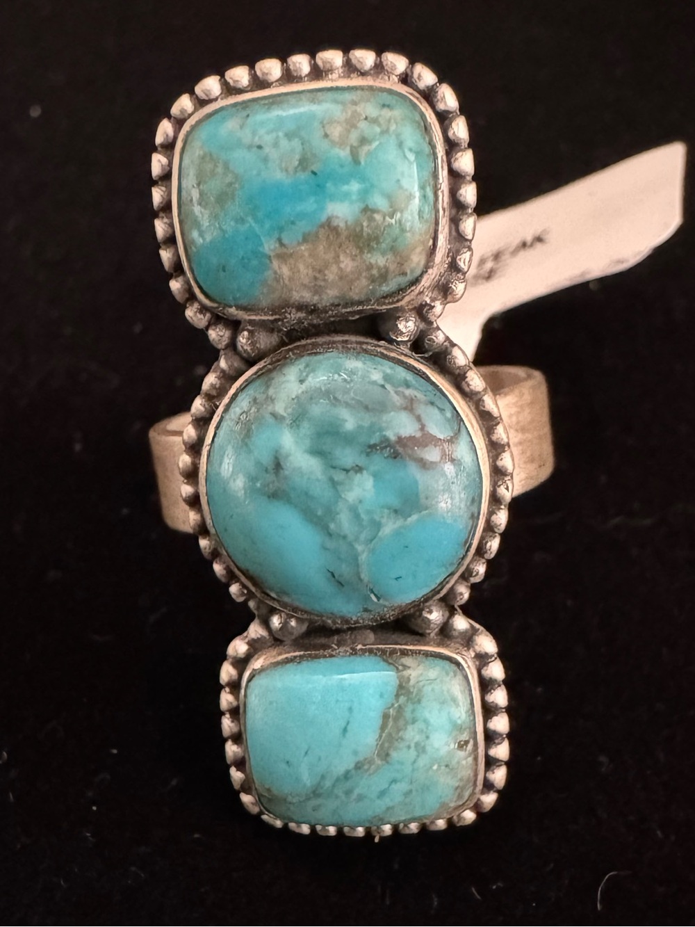 Genuine ithaca peak Turquoise Triple-Stone sterling silver Ring Statement Ring